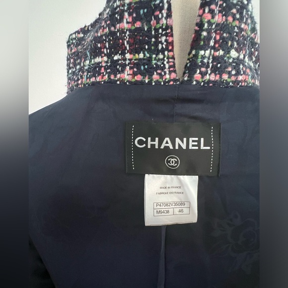 Chanel 13K Runway Navy Multi-Color Tweed High Collar Jacket Blazer Plus Sz. 46 - Picture 8 of 16